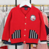 24韩版童装男童春秋款红色开衫V领可爱儿童毛线衣上衣宝宝针织衫