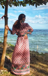 海岛度假风长裙夏超薄棉沙滩裙波西米亚风连衣裙显瘦