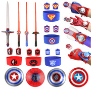 万圣节儿童男童蜘蛛侠钢铁，侠超人美国队长发光面具玩具盾牌发射器