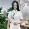 醋酸夏季中国风立体刺绣花气质中式复古显瘦修身翻领女士短袖衬衫