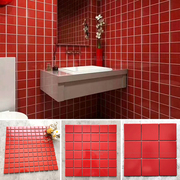 酒红色窑变陶瓷电视背景墙卫生间墙砖马赛克游泳池格子深红色瓷砖