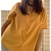 港风夏法式上衣设计感小众洋气百搭衬衣女姜黄色短袖衬衫女潮