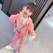 女童麻花纹开衫时髦套装，2023秋季儿童，衣服宝宝甜美休闲两件套