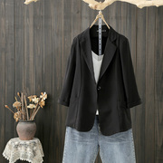 夏季大码200斤西装外套女韩版宽松黑色，薄款防晒西服，七分袖上衣潮