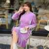 2023冬季紫色丝绒荷叶边裙子，大码女装胖mm气质复古改良旗袍连衣裙