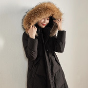 娅丽达冬季女装可拆卸大毛领白鸭绒中长款连帽羽绒服WK8821