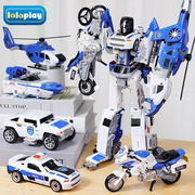 正版模型儿童男孩合金变形玩具合体汽车人金刚机器人警车手办机甲