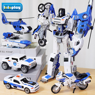 正版模型儿童男孩合金，变形玩具合体汽车，人金刚机器人警车手办机甲