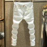 个性白色牛仔裤男款时尚，潮男修身小脚裤潮流，百搭休闲弹力裤子夏季