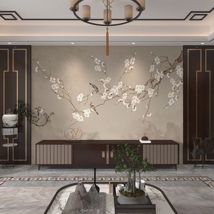 新中式工笔花鸟电视背景墙纸客厅，卧室壁纸影视墙布8d立体浮雕壁画
