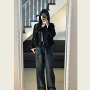 韩系高级设计感气质，名媛小个子黑色，小香风短款开衫外套女春秋装