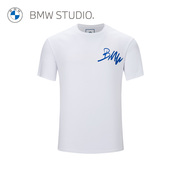 bmwstudio宝马男装，夏季简约男士设计感logo圆领，白色短袖t恤