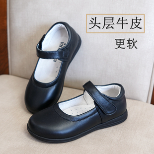 香港学生女童黑皮鞋公主鞋，真皮软皮头层牛皮，儿童演出礼服黑色单鞋