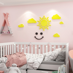-可爱云朵儿童房卧室装饰墙贴3d立体宝宝房间布置床头墙壁贴画粉