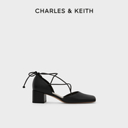 CHARLES&KEITH女鞋CK1-60361383复古绑带方头粗跟单鞋