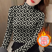 秋冬时尚德绒新款保暖半高领中老年显瘦长袖上衣爆款气质印花打底