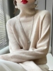 鄂尔多斯市100%纯羊绒衫女高领针织宽松毛衣纯色套头打底衫秋冬款