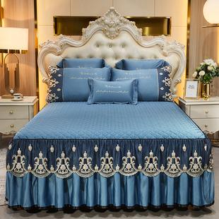 欧式夹棉床裙加厚纯色，床单床罩席梦思防滑床套三件套1.8m2.0米
