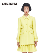 CHICTOPIA刘清扬原创设计浅黄色羊毛西服风衣外套