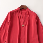 简约大红色宽松长袖衬衣 2023年秋装外贸尾货撤柜女装