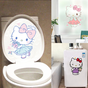 hello kitty卡通动漫马桶盖贴纸防水无痕卫生间浴室墙壁装饰贴画