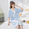 睡裙睡袍女夏季短袖，纯棉和服薄款日系家居服浴袍，简约卡通晨袍睡衣