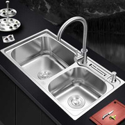厨房304不锈钢水槽双槽一体成型加厚手工单水池洗碗洗菜盆洗手盆