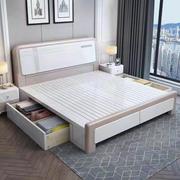 现代简约白色实木床双人1.8米家用1.5米主卧储物床加厚中
