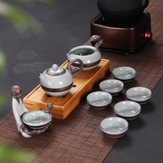 哥窑功夫茶具套装，陶瓷冰裂釉仿汝窑哥窑，家用整套茶道紫砂