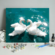 数字油画diy填充天鹅湖装饰画爱情手绘涂色丙烯画动物填色油彩画