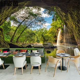 8d立体空间延伸壁纸大自然绿色森林风景墙纸餐厅背景卧室无缝壁画