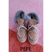 44雯的店 现 PEPE 儿童羊皮毛一体系带翻毛短靴雪地靴