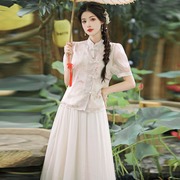 清新文艺新中式国风年轻款少女日常改良旗袍中国风连衣裙两件套装