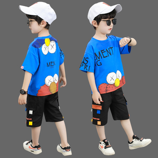 男童短袖套装韩版洋气夏款中大童两件套童装2024夏装儿童衣服