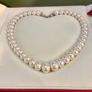 12-15mm天然白色淡水珠，算盘珠珍珠项链，礼物女年轻时尚款年终