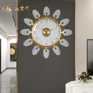 欧式黄铜钟表挂钟客厅家用时尚水晶壁灯静音高端现代挂表石英钟