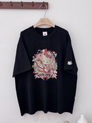 夏季韩版卡通hello kitty印花刺绣全棉中长款宽松圆领短袖T恤