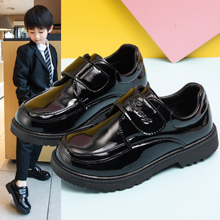 儿童鞋男童皮鞋春秋，2024韩版英伦风黑色，软底小学生校园演出鞋