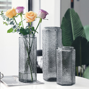 北欧麻点创意玻璃花瓶透明水养，富贵竹百合客厅干鲜花插花摆件花器