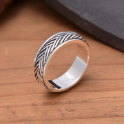 S925纯银双编织纹路转动戒 泰银个性设计复古大气手指指环