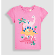 英国JOJO童装女童女婴24 粉色恐龙碎花纯棉短袖T恤衫上衣