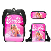 芭比公主书包三件套barbie涤纶单层笔袋小挎包女生双肩背包印花