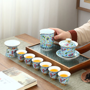 珐琅彩茶具盖碗套装豪华宫廷中国风功夫茶具描金瓷器三才泡茶碗