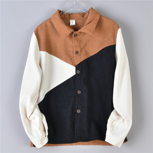 外贸韩版男童灯芯绒衬衫，5.20l74327时髦洋气，拼接撞色学生长袖衬衣
