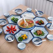 青花瓷网红套装拼盘餐具，组合陶瓷碗碟，盘圆桌盘子创意家用