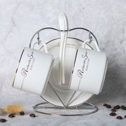 欧式骨瓷陶瓷咖啡杯套装杯子简约创意骨瓷咖啡杯碟勺带架子