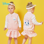 迪士尼童装女童三件套网红套装洋气，宝宝学院风运动套裙马甲小童裙
