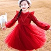 女童连衣裙秋装洋气2022儿童长袖公主裙女孩红色冬季蓬纱裙