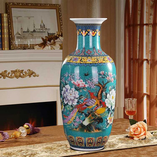 定制景德镇陶瓷花瓶 现代中式金色龙凤落地大花瓶 家居客厅工