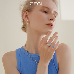 ZEGL设计师气球狗狗彩色戒指女小众设计笑脸花朵彩虹食指开口戒子